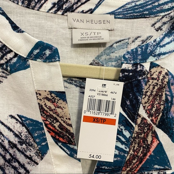 Van Heusen | leaf print linen top - Picture 3 of 5